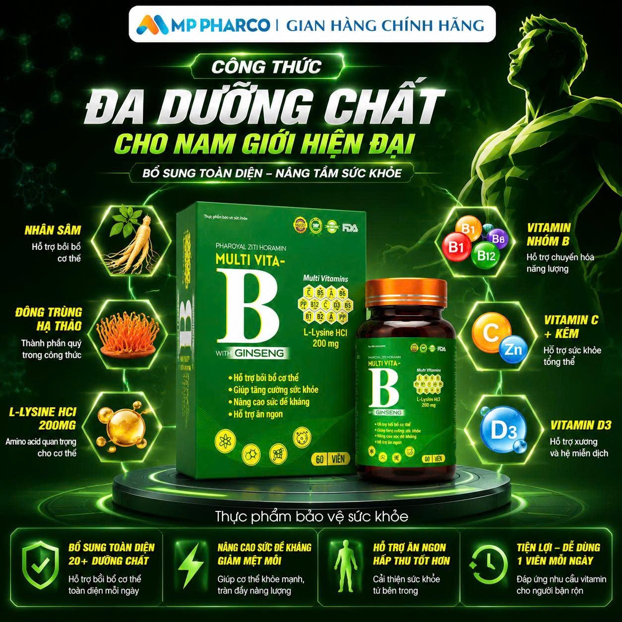 Bộ Đôi TPBS Kẽm MP & TPBVSK Multi Vita-B With Ginseng – Zinc 150mg & Vitamin Tổng Hợp ,Hộp 60 viên MP27a